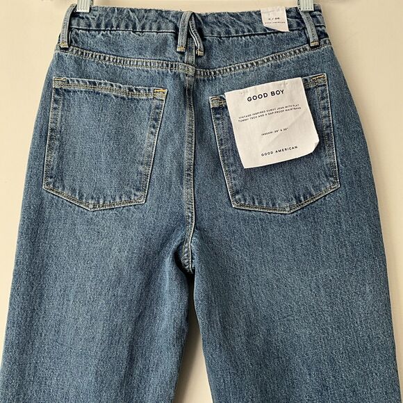 Good American Good Boy Slit Hem Curvy Flat Tummy Tech Gap Proof Jeans Blue 2 - Picture 10 of 10